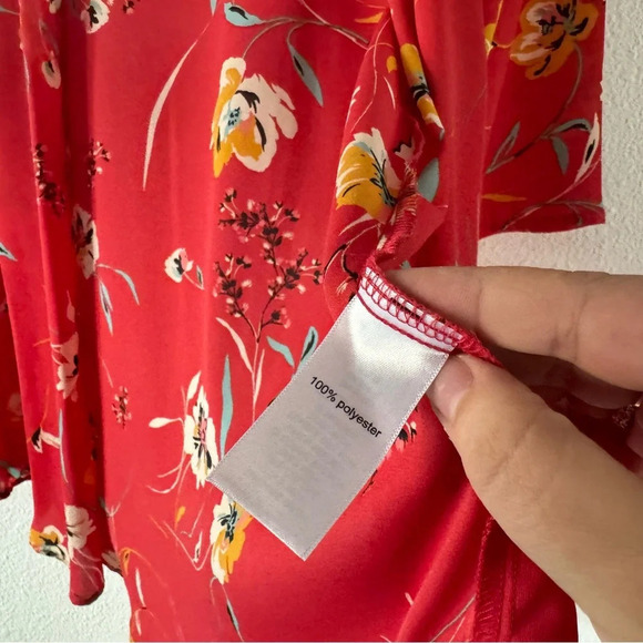 Maurice’s Kimono Flutter Open Front Floral Red Vibrant Womens Medium Breezy - Picture 6 of 11